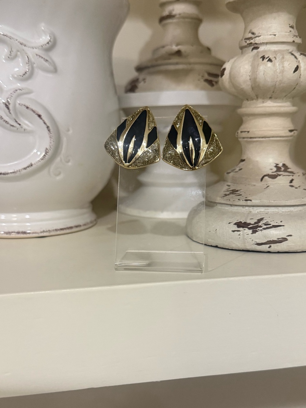 Black and Gold Enamel Sparkly Earrings